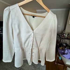 Silk White Jcrew Button-Up Peplum Top
